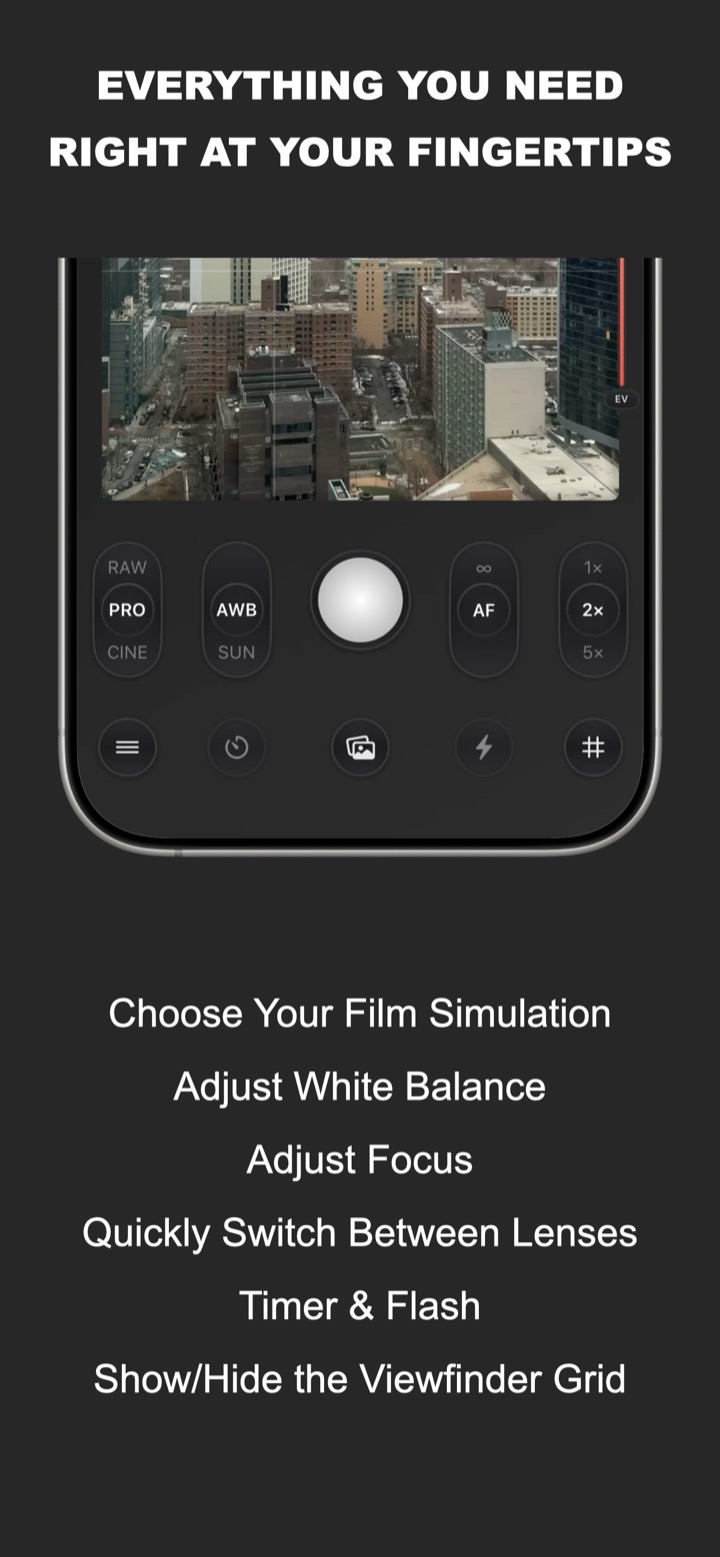 Eclat screen showing filter style selection and white balance controls